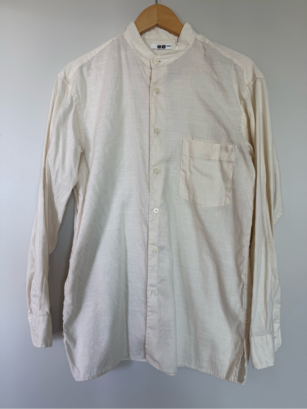 Uniqlo Men's Light Cream Band-Collar Shirt Jacket